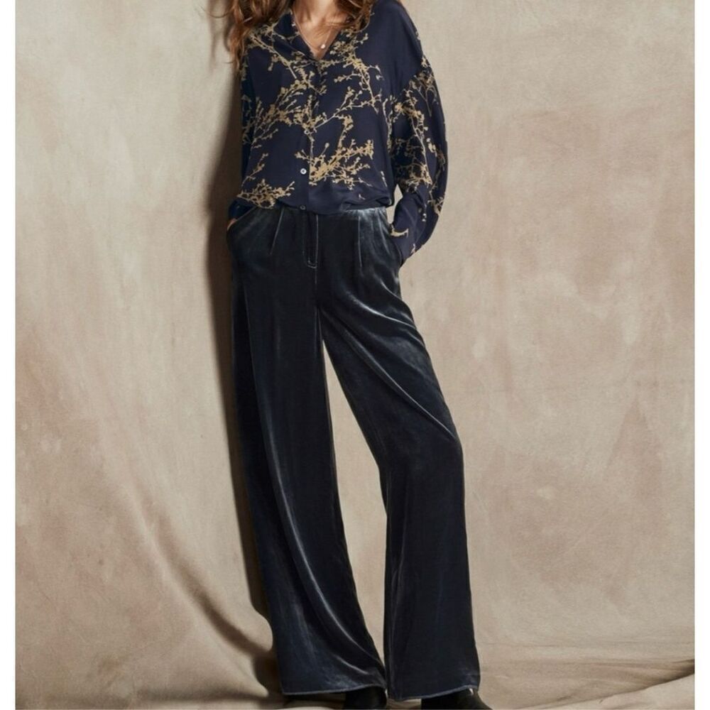 ✨Sundance Crushed Velvet Silk Blend Wide Leg Black Sz 14 Pants✨